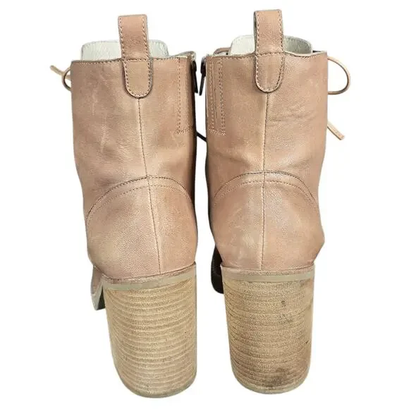 Jeffrey Campbell Dotti Boots Women 10 Beige Heeled Leather Lace Up Combat Anthro - Picture 8 of 11